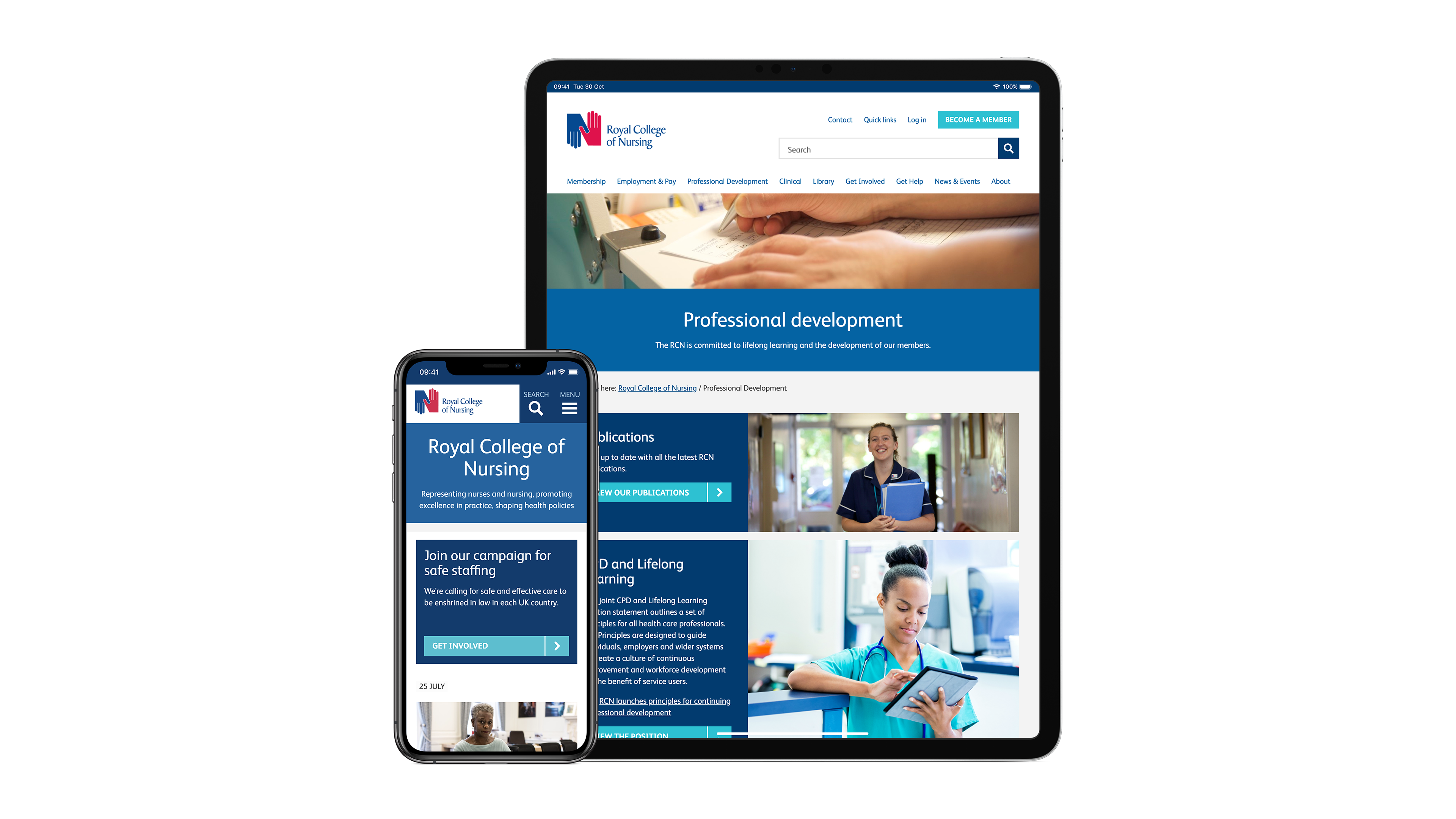 iPad and mobile screen view for Royal College of Nursing