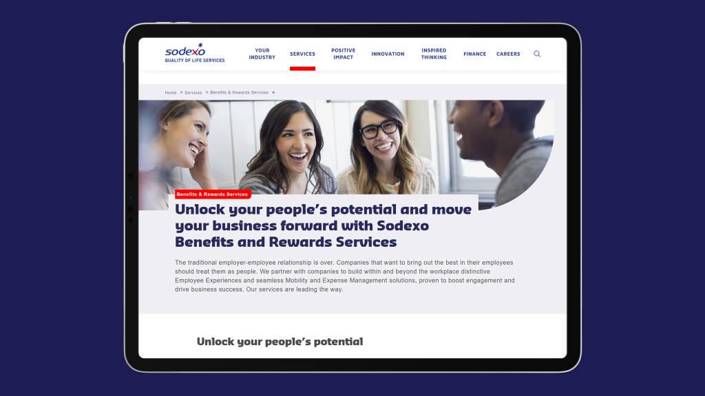 Screenshot of Sodexo Employee Benefits site